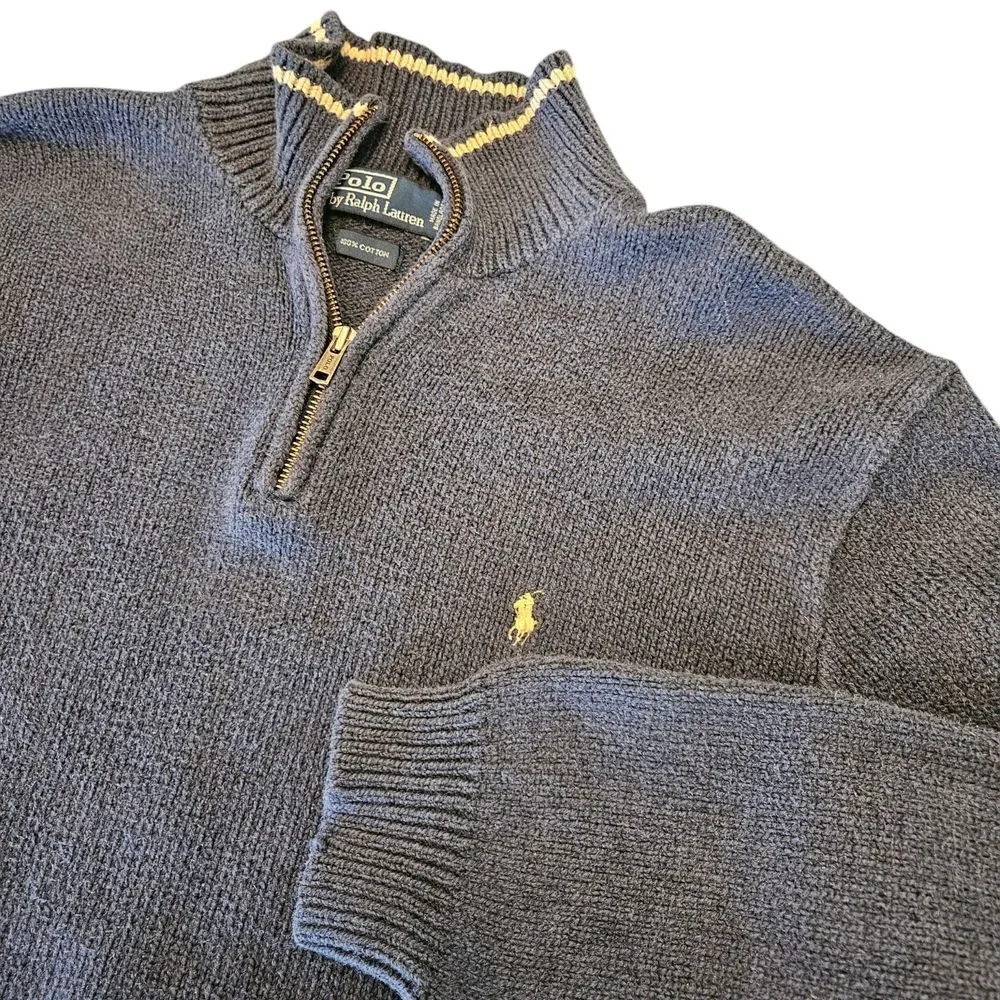 Polo Ralph Lauren 100% Cotton Blue Men's Quarter Zip Sweater Measures‎ XL